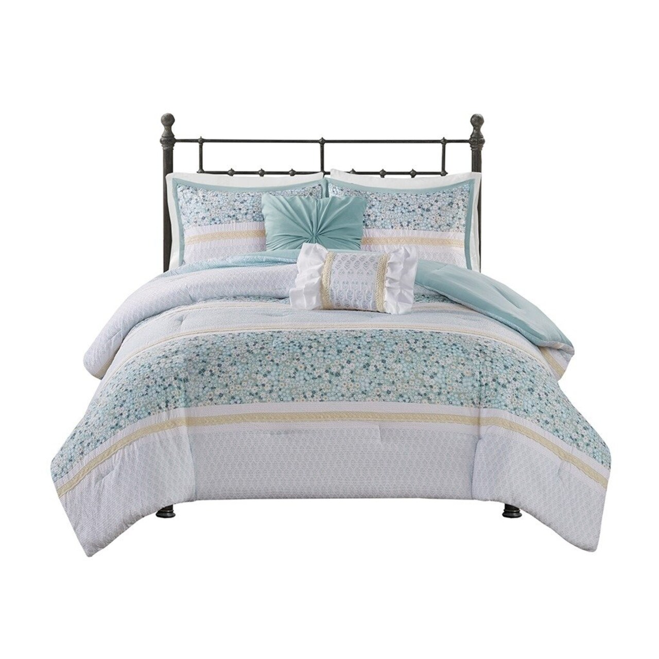 Gracie Mills Glenn Coastal Breeze 5-Piece Seersucker Comforter Ensemble With Coordinating Throw Pillows - Grace-15439
